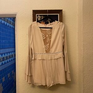 For Love & Lemons Light Pink Bohemian Bell Sleeve Romper